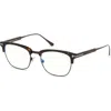 Tom Ford 52mm Geometric Blue Light Blocking Optical Glasses In Havana Ruthenium/blue Block