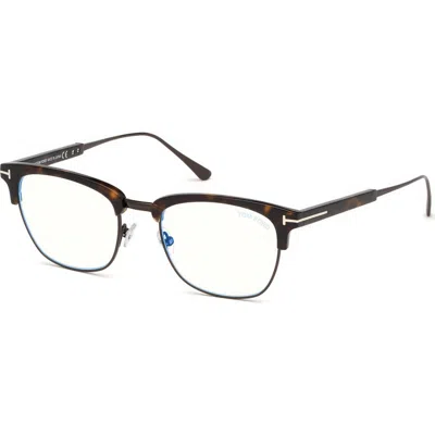 Tom Ford 52mm Geometric Blue Light Blocking Optical Glasses In Havana Ruthenium/blue Block