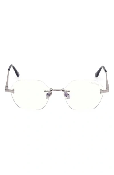Tom Ford 52mm Geometric Optical Glasses In Silver