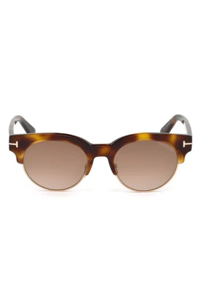 Tom Ford 52mm Half Frame Sunglasses In Blonde Havana / Brown Mirror