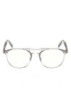Tom Ford 52mm Pilot Blue Light Blocking Glasses In Light Grey/t Logo