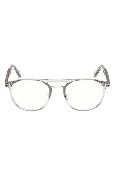 Tom Ford 52mm Pilot Blue Light Blocking Glasses In Light Grey/t Logo