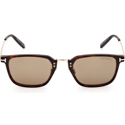 Tom Ford 52mm Rectangular Sunglasses In Dark Havana/brown