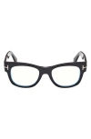 Tom Ford 52mm Round Blue Light Blocking Optical Glasses In Black Eco/blue Block