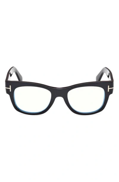 Tom Ford 52mm Round Blue Light Blocking Optical Glasses In Black Eco/blue Block