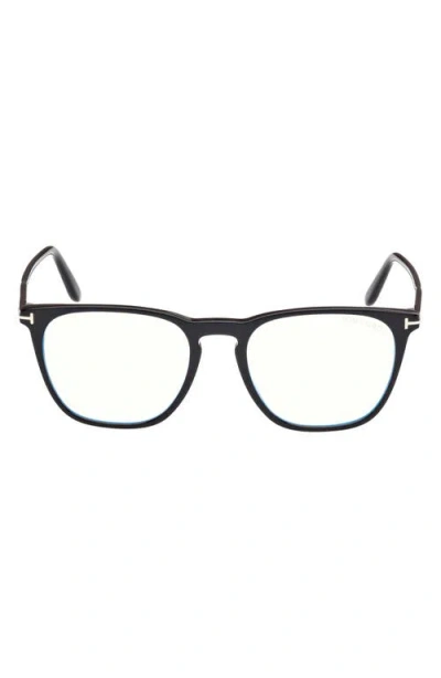 Tom Ford 52mm Round Blue Light Blocking Optical Glasses In Black Eco/t Logo