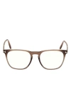 Tom Ford 52mm Round Blue Light Blocking Optical Glasses In Brown/t Logo/blue Block
