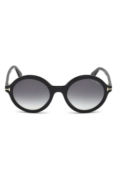 Tom Ford 52mm Round Sunglasses In Shiny Black