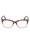 Tom Ford Blue Light Blocking Acetate Square Glasses In Havana To Milky Pink/t Logo