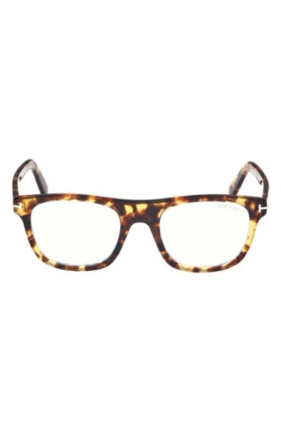 Tom Ford 52mm Square Blue Light Blocking Glasses In Vintage Havana/t Logo