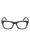 Tom Ford 52mm Square Blue Light Blocking Optical Glasses In Black Rose Gold/t Logo