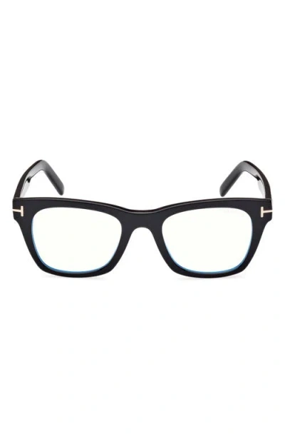 Tom Ford 52mm Square Blue Light Blocking Optical Glasses In Black Rose Gold/t Logo