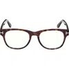 Tom Ford 52mm Square Blue Light Blocking Optical Glasses In Havana Eco/t Logo