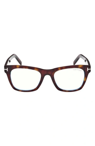 Tom Ford 52mm Square Blue Light Blocking Optical Glasses In Havana Rose Gold/t Logo