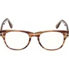 Tom Ford 52mm Square Blue Light Blocking Optical Glasses In Striped Brown/t Logo