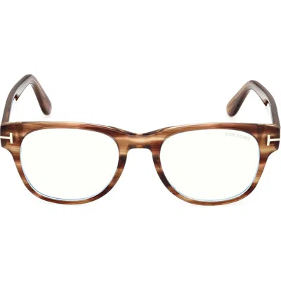 Tom Ford 52mm Square Blue Light Blocking Optical Glasses In Striped Brown/t Logo