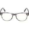 Tom Ford 52mm Square Blue Light Blocking Optical Glasses In Striped Grey/t Logo