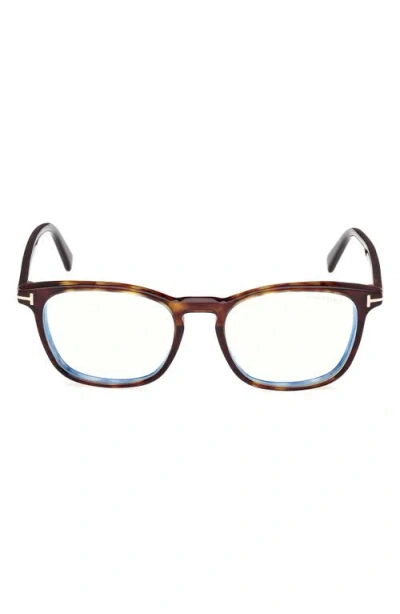 Tom Ford 52mm Square Optical Glasses In Havana Eco/t Logo