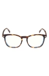 Tom Ford 52mm Square Optical Glasses In Havana/t Logo/blue Block