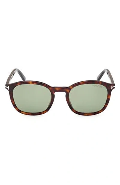 Tom Ford 52mm Square Sunglasses In Dark Havana/green