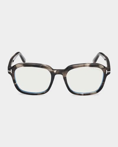 Tom Ford 53mm Blue Block Rectangular Eyeglasses In Gray