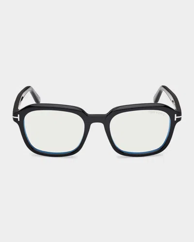 Tom Ford 53mm Blue Block Rectangular Eyeglasses In Black