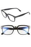 Tom Ford 53mm Blue Light Blocking Square Optical Glasses In Black
