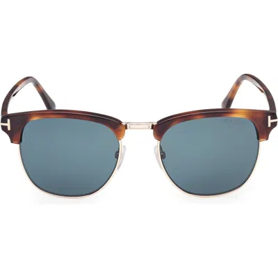 Tom Ford 53mm Browline Square Sunglasses In Blue