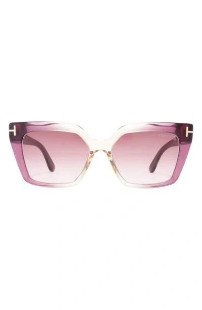 Tom Ford 53mm Cat Eye Sunglasses In Violet / Gradient Mirror
