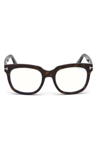 Tom Ford 53mm Geometric Blue Light Blocking Glasses In Havana/blue Block