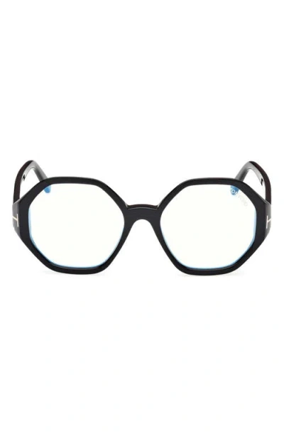 Tom Ford 53mm Geometric Optical Glasses In Black Eco/t Logo