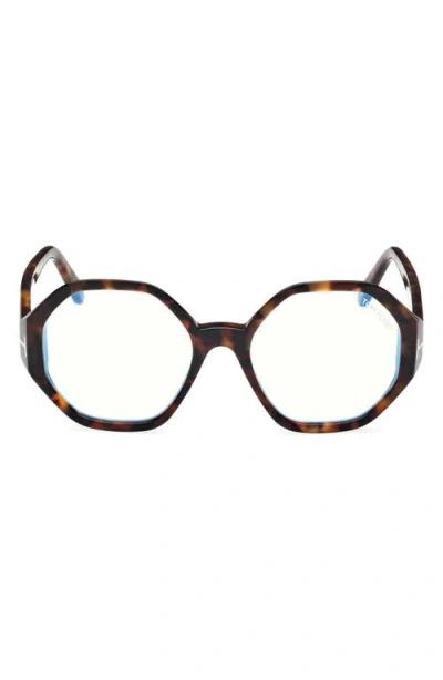 Tom Ford 53mm Geometric Optical Glasses In Vintage Havana Eco/t Logo