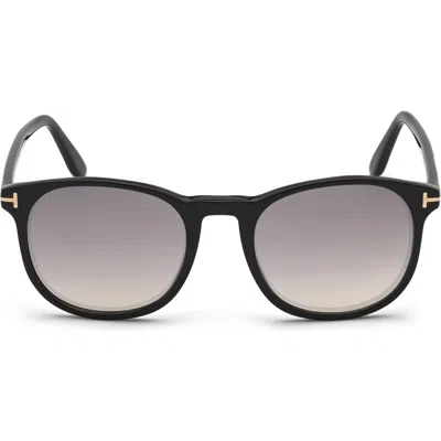 Tom Ford 53mm Gradient Round Sunglasses In Shiny Black/smoke Mirror