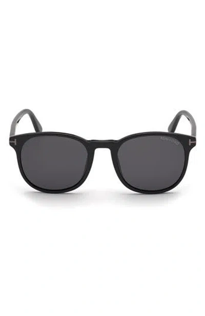 Tom Ford 53mm Round Sunglasses In Shiny Black