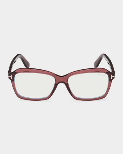 Tom Ford 54mm Blue Block Rectangular Eyeglasses In Transparent Red
