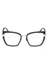 Tom Ford 54mm Butterfly Blue Light Blocking Optical Glasses In Black Rose Gold/t Logo