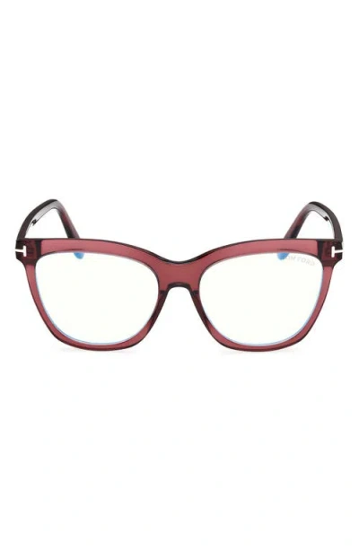 Tom Ford 54mm Butterfly Blue Light Blocking Optical Glasses In Transparent Wine/blue Block