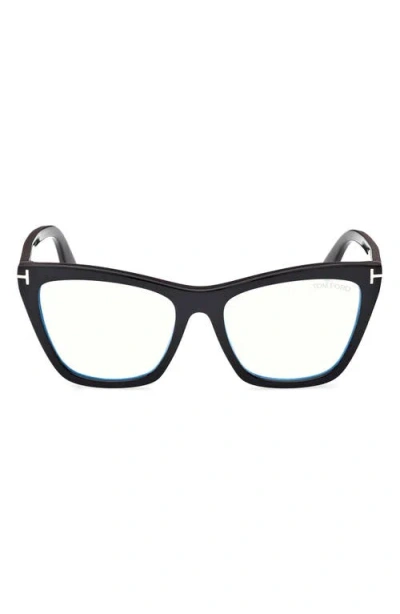 Tom Ford 54mm Cat Eye Blue Light Blocking Optical Glasses In Black