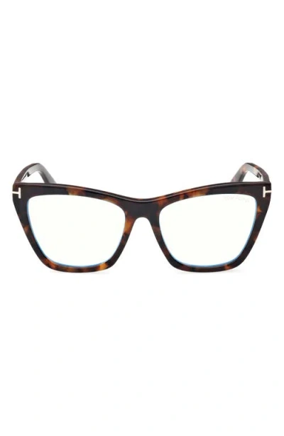 Tom Ford 54mm Cat Eye Blue Light Blocking Optical Glasses In Vintage Havana Eco/t Logo