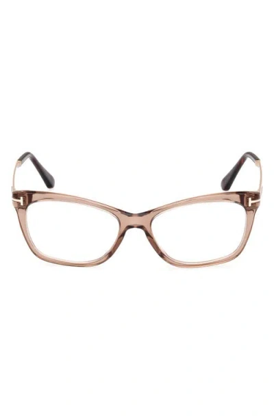 Tom Ford 54mm Geometric Optical Glasses In Champagne Pale Gold