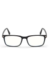 Tom Ford 54mm Rectangular Blue Light Blocking Glasses In Black Rose Gold/t Logo