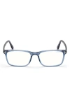 Tom Ford 54mm Rectangular Blue Light Blocking Glasses In Blue Palladium/t Logo