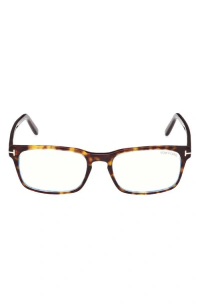 Tom Ford 54mm Rectangular Blue Light Blocking Glasses In Brown