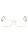 Tom Ford 54mm Rectangular Blue Light Blocking Glasses In Crystal Palladium/t Logo