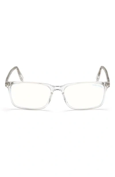 Tom Ford 54mm Rectangular Blue Light Blocking Glasses In Crystal Palladium/t Logo
