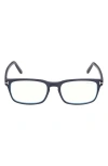 Tom Ford 54mm Rectangular Blue Light Blocking Glasses In Deep Blue/t Logo