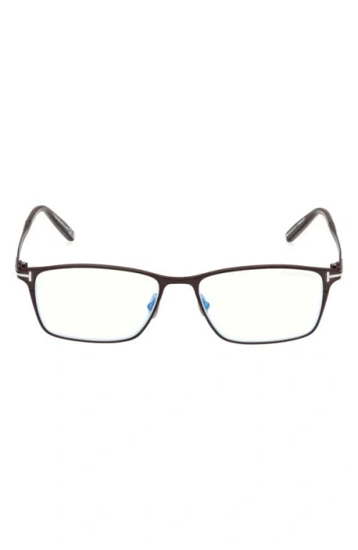 Tom Ford 54mm Rectangular Blue Light Blocking Glasses In Gunmetal Havana/t Logo