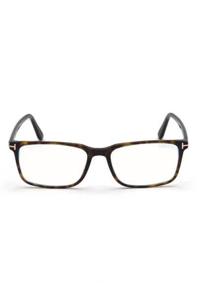 Tom Ford 54mm Rectangular Blue Light Blocking Glasses In Havana Rose Gold/t Logo