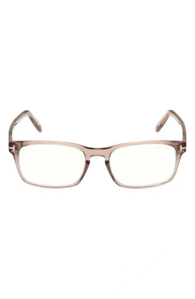 Tom Ford 54mm Rectangular Blue Light Blocking Glasses In Light Sand/t Logo