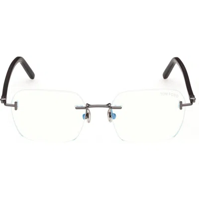 Tom Ford 54mm Rectangular Blue Light Blocking Optical Glasses In Ruthenium Black/t Logo